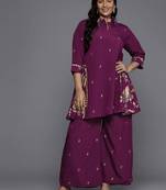 Purple printed crepe co ord set