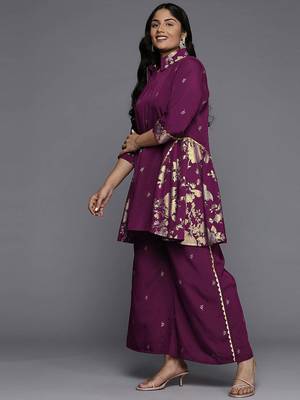 Purple printed crepe co ord set 5