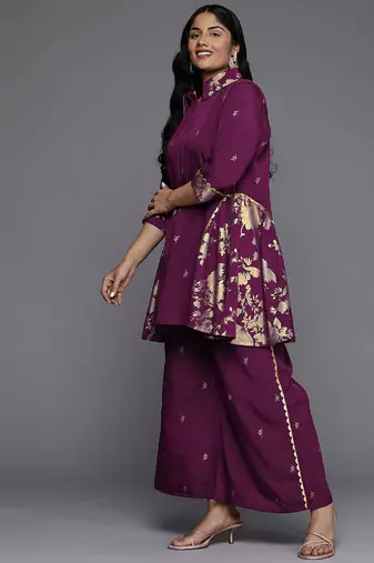 Purple printed crepe co ord set