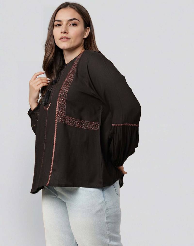 Black woven polyester top