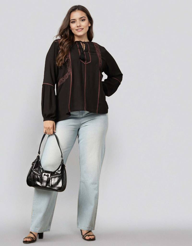 Black woven polyester top