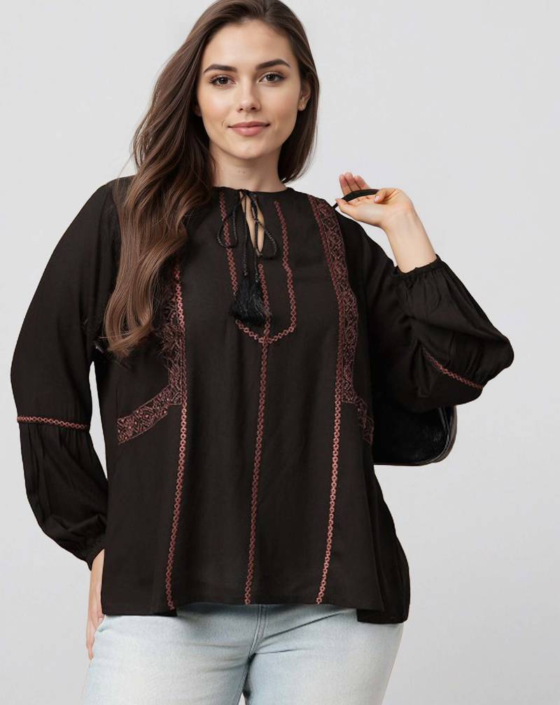 Black woven polyester top