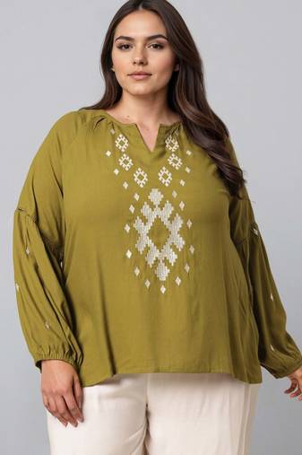 Green woven polyester top