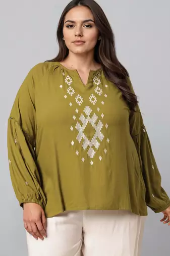 Green woven polyester top