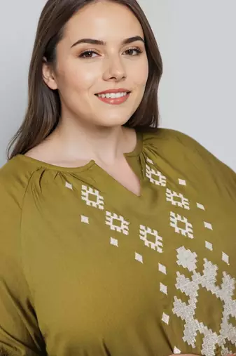 Green woven polyester top