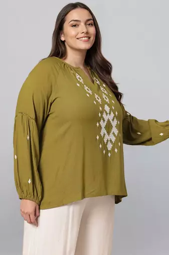 Green woven polyester top