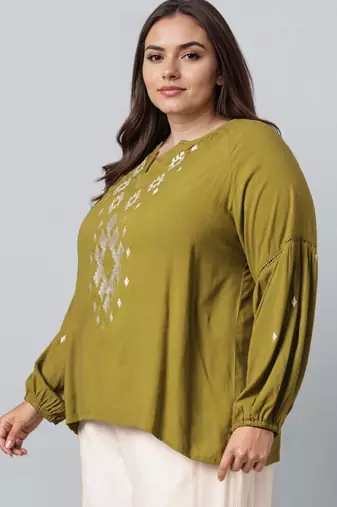 Green woven polyester top