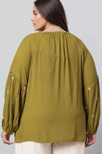 Green woven polyester top