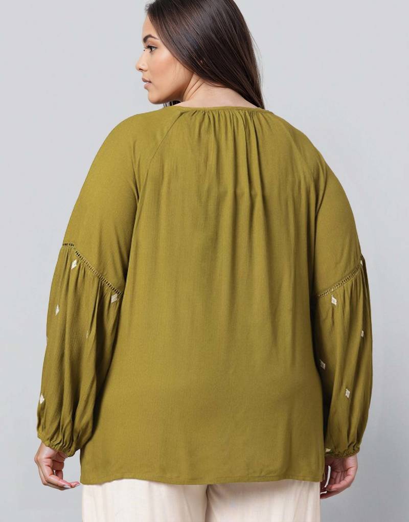 Green woven polyester top