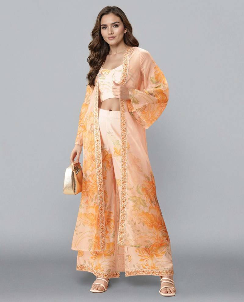 Off white printed polyester co ord set