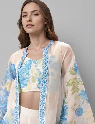 Off white printed polyester co ord set 3