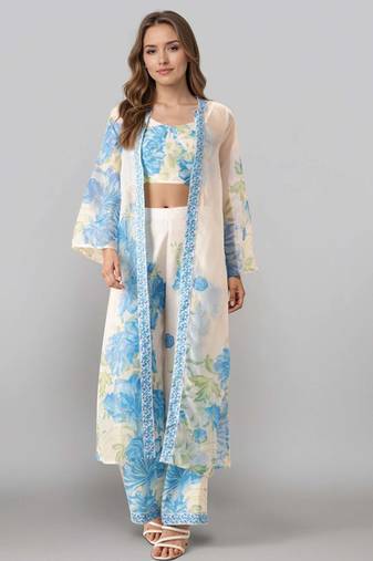 Off white printed polyester co ord set
