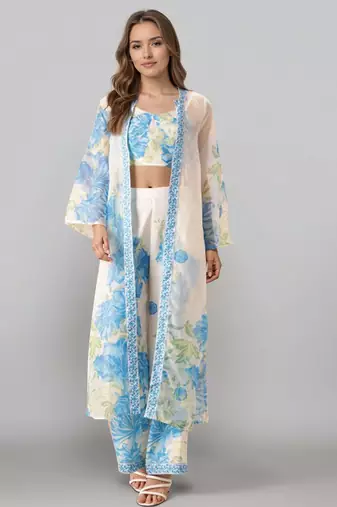 Off white printed polyester co ord set