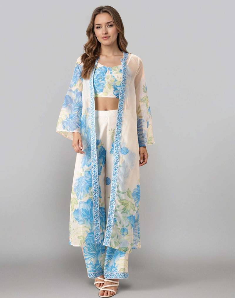Off white printed polyester co ord set