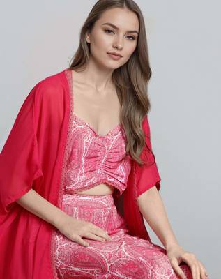 Pink printed polyester co ord set 2