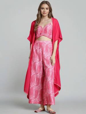 Pink printed polyester co ord set 1
