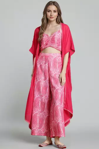 Pink printed polyester co ord set