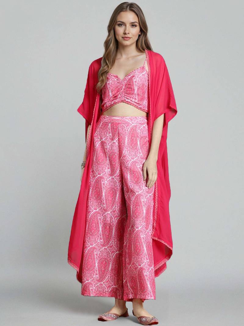 Pink printed polyester co ord set