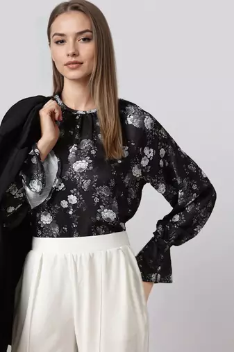 Black woven polyester top