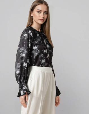 Black woven polyester top 4