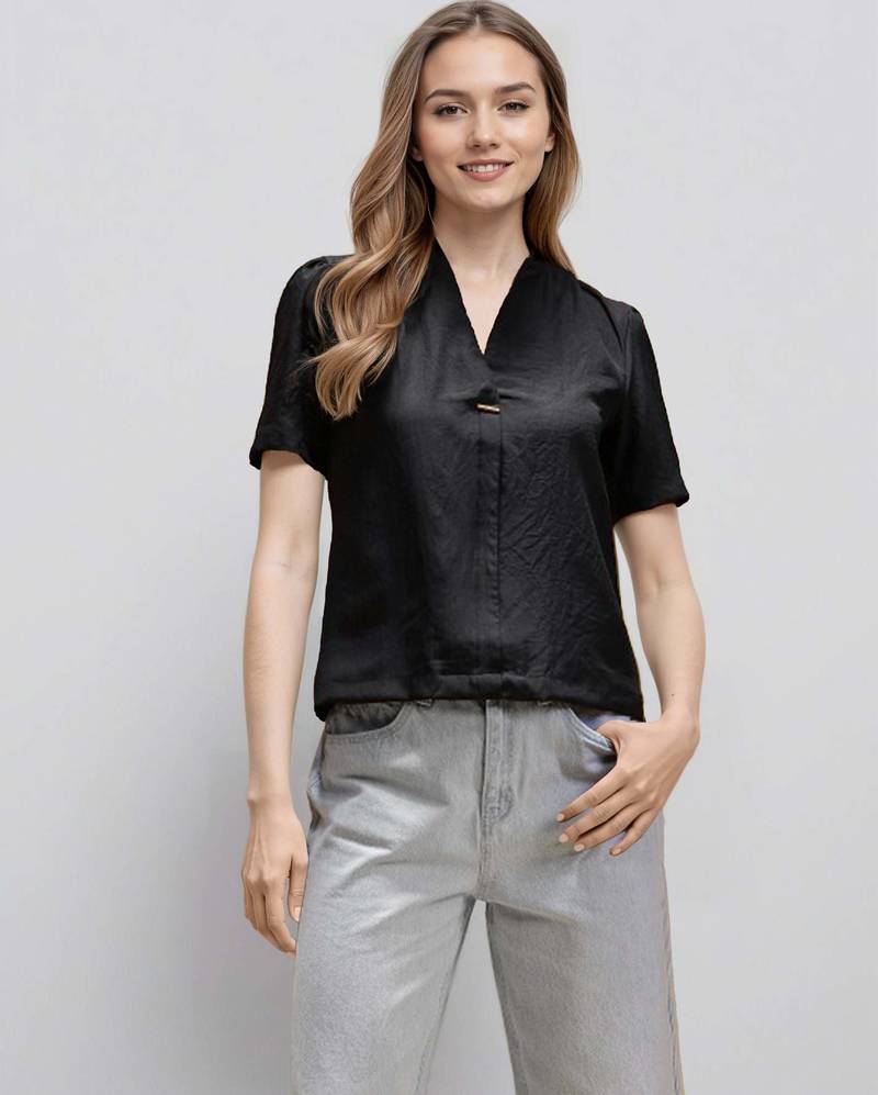 Black woven polyester top