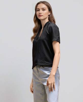 Black woven polyester top 4