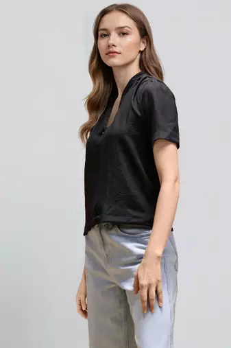 Black woven polyester top