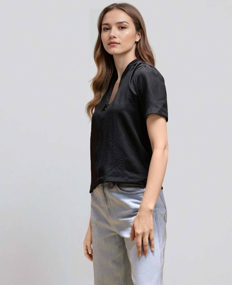 Black woven polyester top