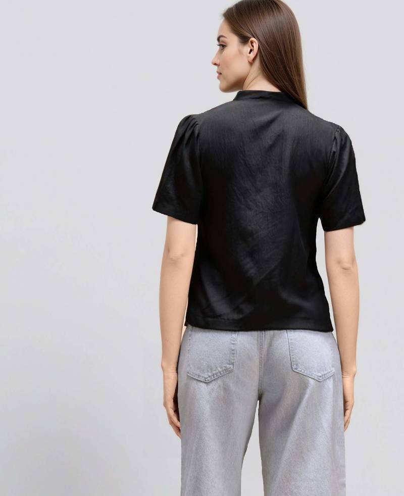 Black woven polyester top