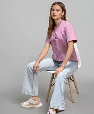 Pink woven polyester top 2