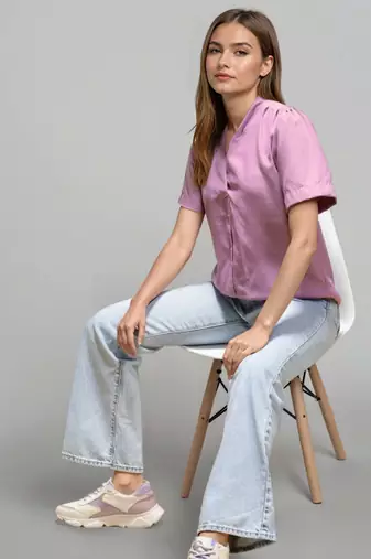 Pink woven polyester top