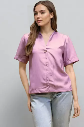 Pink woven polyester top