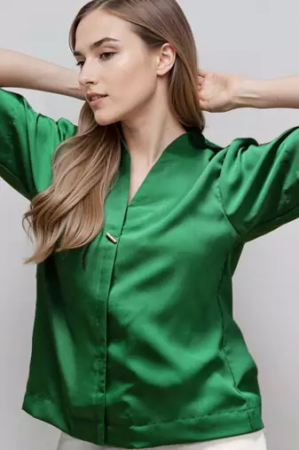 Green woven polyester top