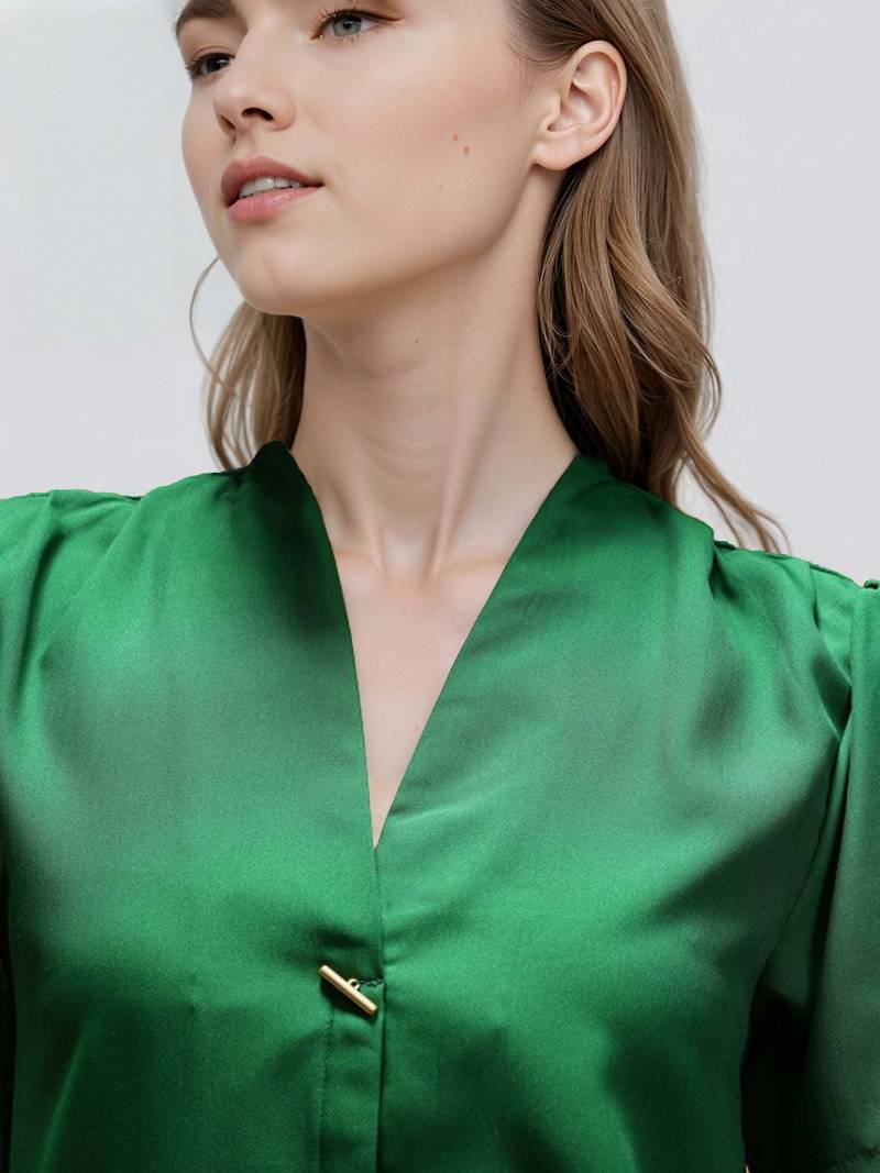 Green woven polyester top