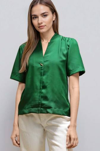 Green woven polyester top