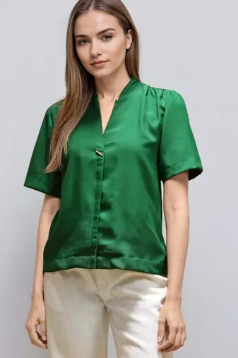 Green woven polyester top