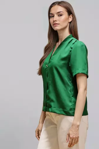 Green woven polyester top