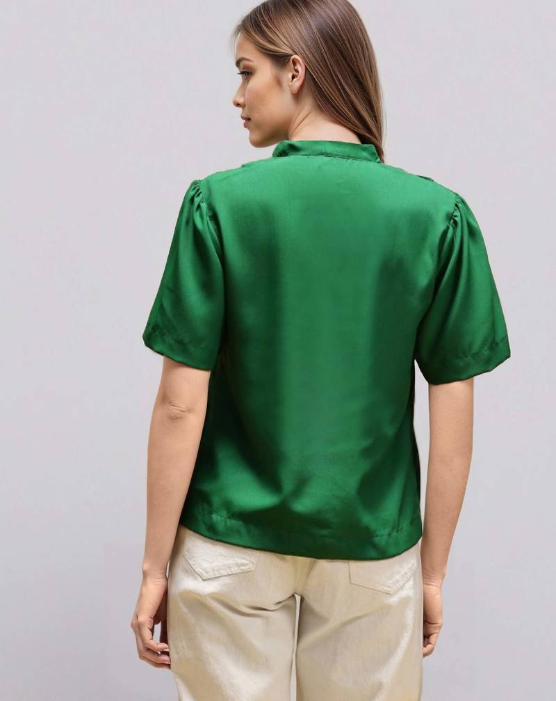 Green woven polyester top