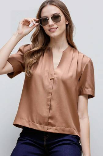 Brown woven polyester top