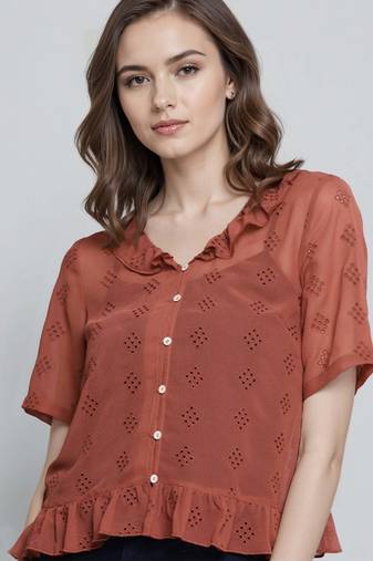 Rust woven polyester top