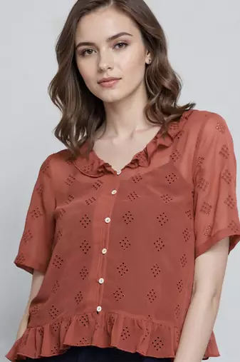 Rust woven polyester top