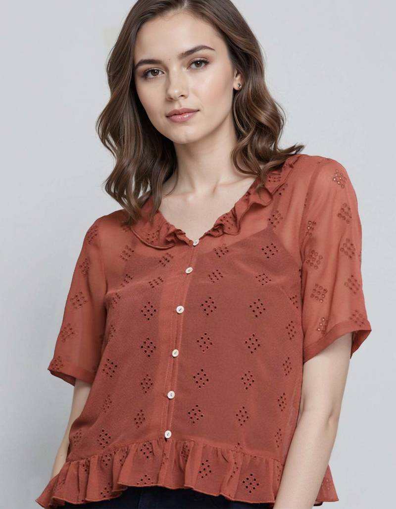 Rust woven polyester top
