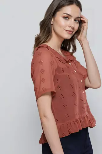 Rust woven polyester top
