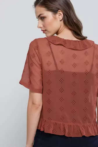 Rust woven polyester top