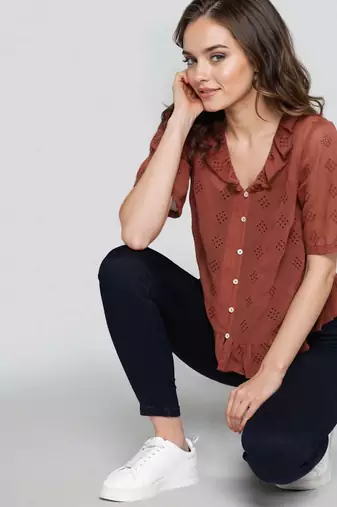 Rust woven polyester top