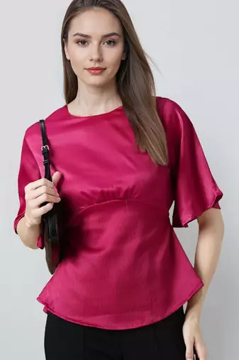 Pink woven polyester top