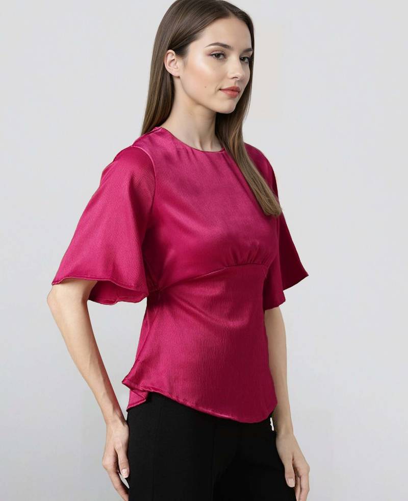 Pink woven polyester top