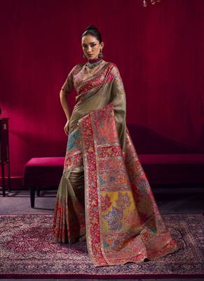 Chiku modal pashmina handloom weaving saree 3