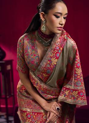 Chiku modal pashmina handloom weaving saree 4