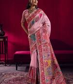 Baby pink modal pashmina handloom weaving saree